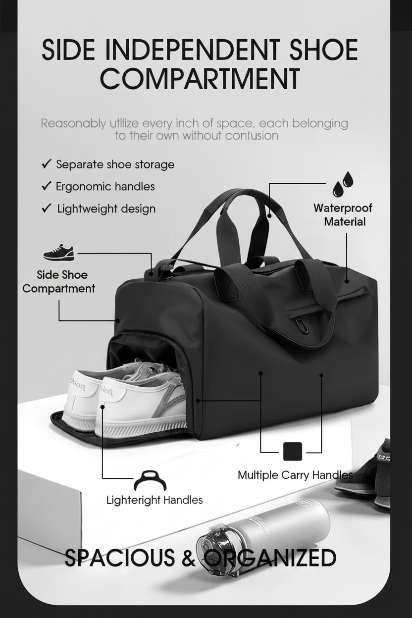 Elite Training Duffel Bag | Waterproof Oxford Gym & Travel Bag with Shoe Compartment