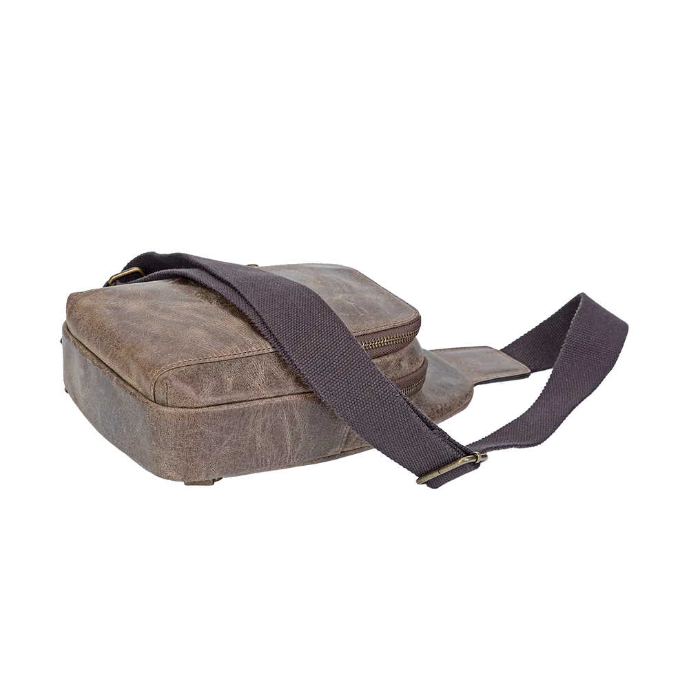 Brown Crazy Horse Leather Sling Bag for Men – Small Full-Grain Crossbody Travel Bag