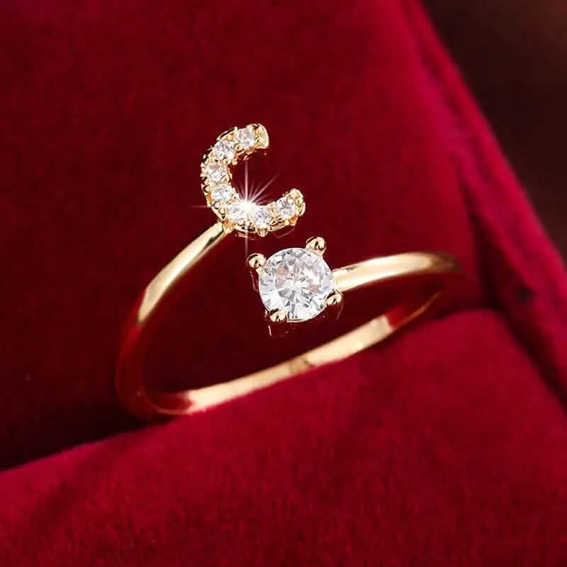 Adjustable Copper Initial Ring with Four-Claw Round Zirconia