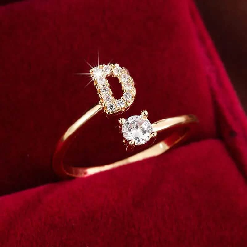 Adjustable Copper Initial Ring with Four-Claw Round Zirconia