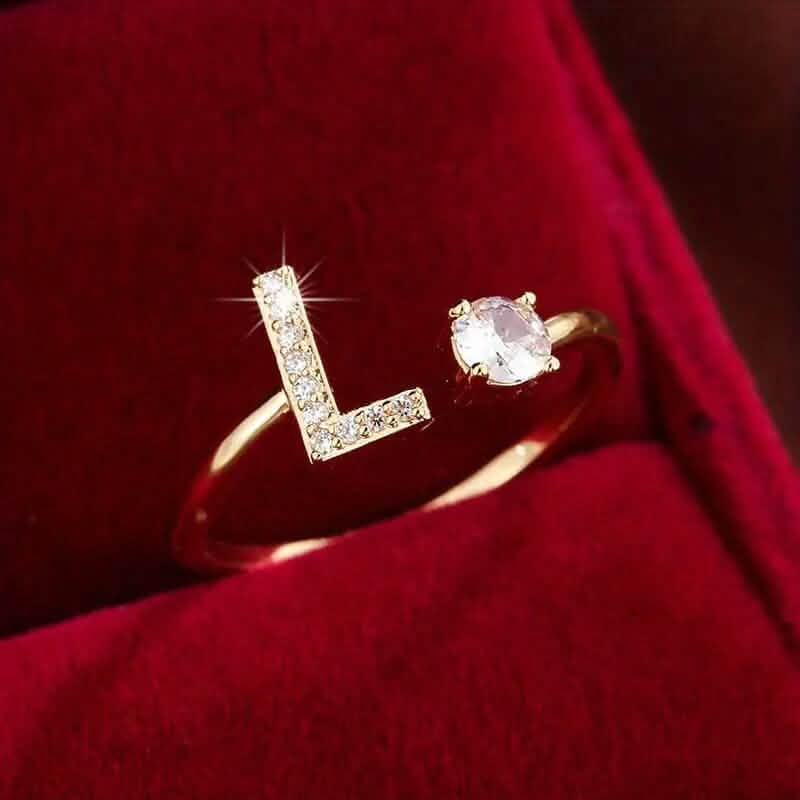 Adjustable Copper Initial Ring with Four-Claw Round Zirconia