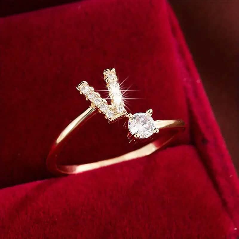 Adjustable Copper Initial Ring with Four-Claw Round Zirconia