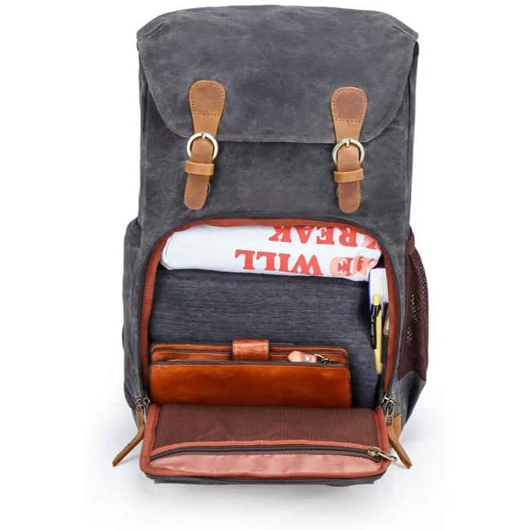 Allacki Waterproof Shock-Resistant Canvas Camera Bag Retro Style Travel Backpack