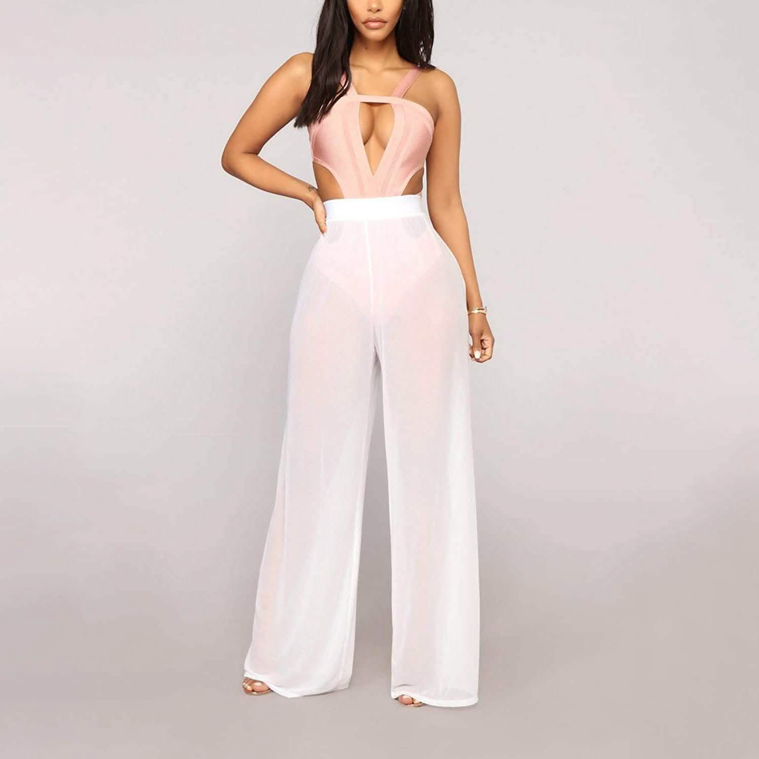 Awoscut Women See Through Sheer Mesh Pants