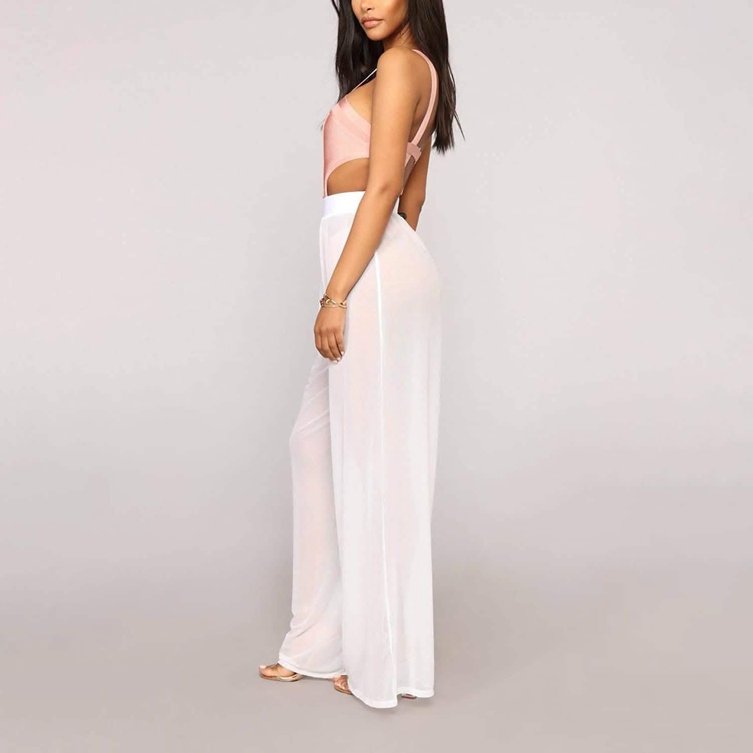 Awoscut Women See Through Sheer Mesh Pants