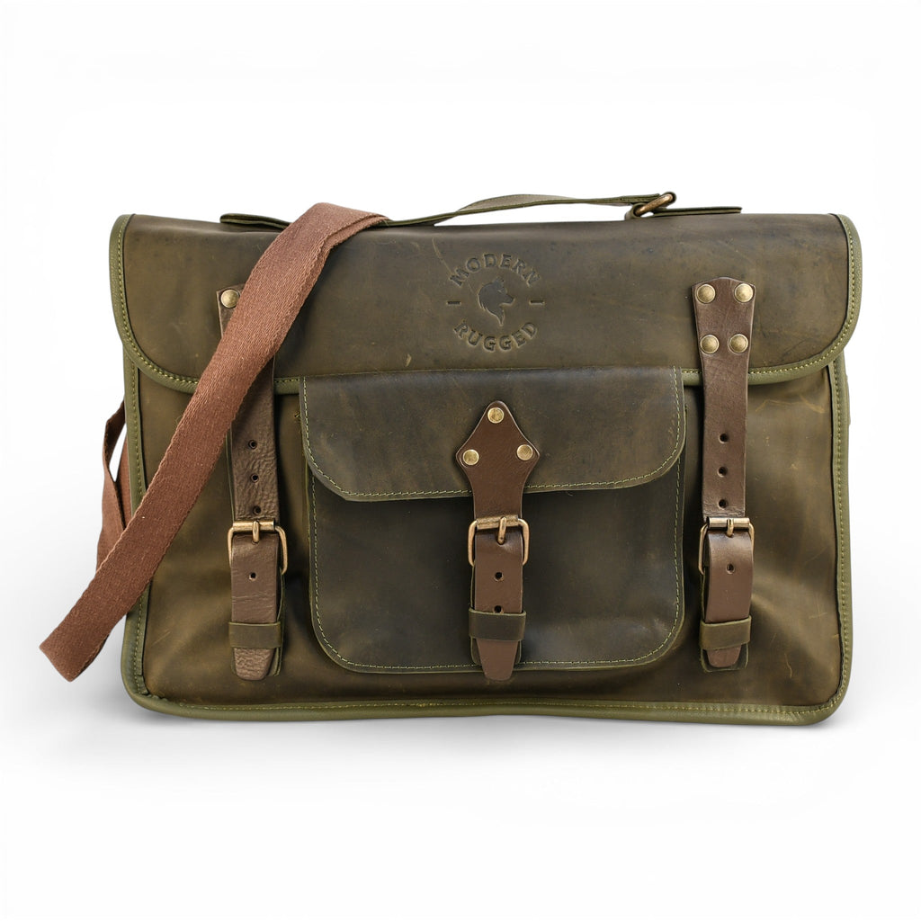 Bovine Leather Briefcase - Olive