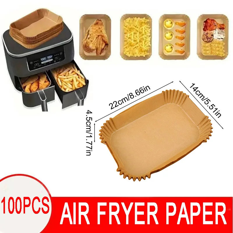 Air Fryer Paper Disposable Airfrying Baking Paper Round Square Air Fryer Liners Non-Stick Air Fryer Disposable Paper 50/100pcs