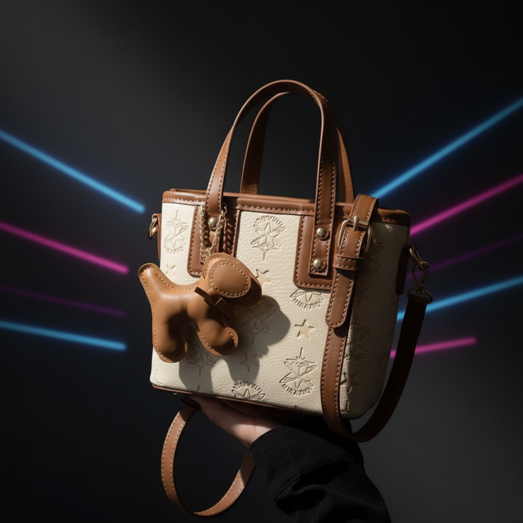 Embossed Pattern Dog Charm Crossbody Bag