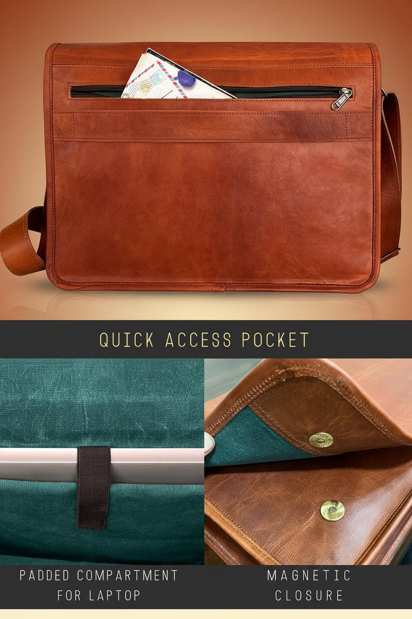 Men’s Leather Messenger Bag – 15.6 Laptop Ready