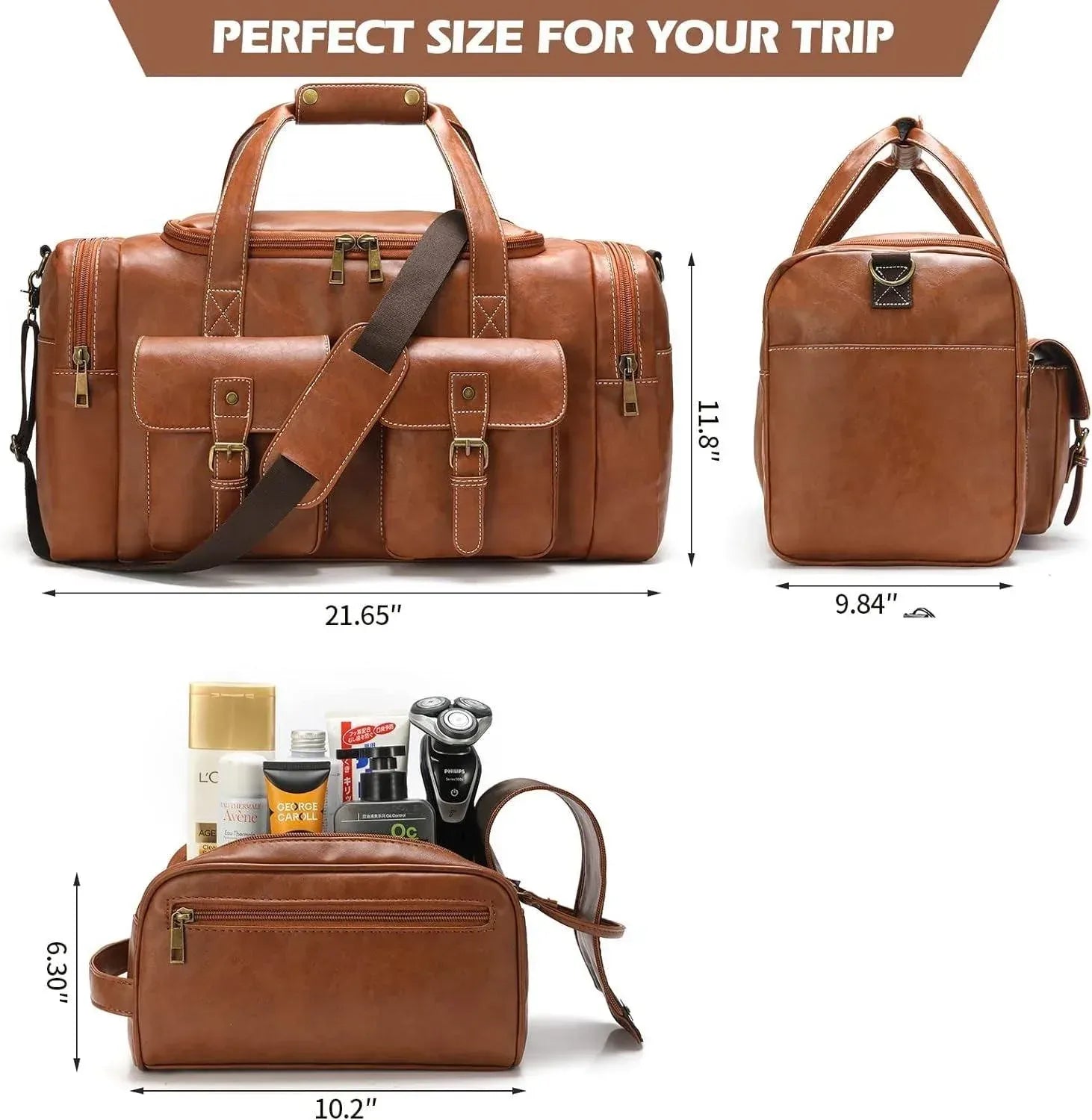 Men’s Leather Duffel Bag – With Toiletry Set