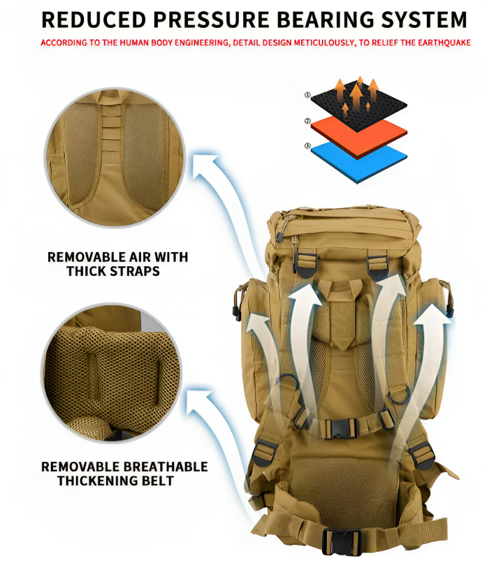 Waterproof 65L Large Capacity Tactical Backpack | Outdoor Sport Backpack | Hiking Backpack | Hunting Backpack